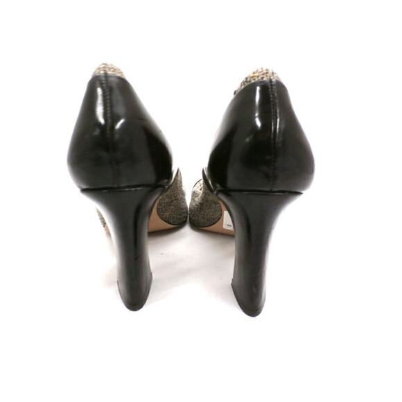 Ellen Tracy Tweed & Black Leather High Heeled Shoes Pumps NWT 10M 3.5" Heel - Picture 4 of 5
